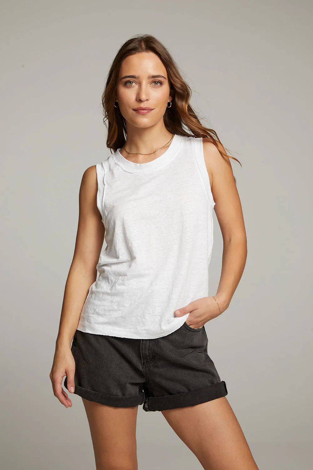 Raw Edge White Muscle Tank sold by Chaser
