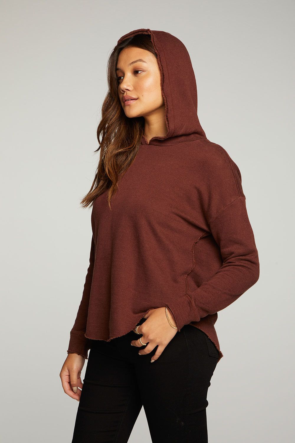 Linen French Terry Long Sleeve Shirttail Pullover Hoodie sold by Chaser product image thumbnail 2