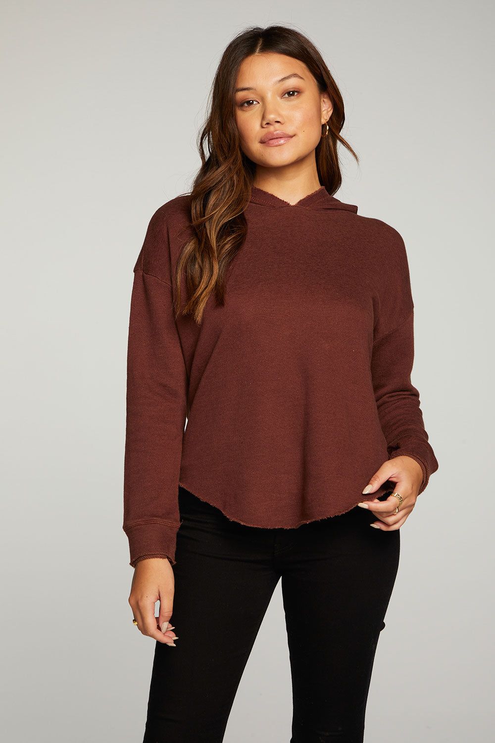 Linen French Terry Long Sleeve Shirttail Pullover Hoodie sold by Chaser product image thumbnail 4