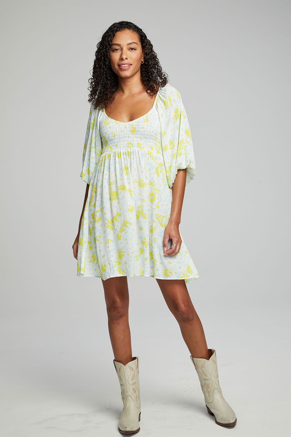 Dolce Mini Dress - Baby Blue Daisy Floral sold by Chaser