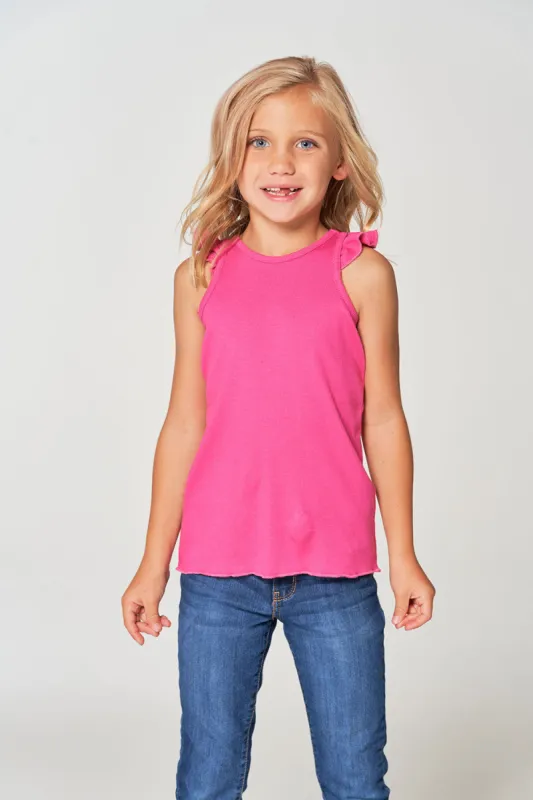Girls rPET Vintage Rib Ruffle Racer Tank sold by Chaser