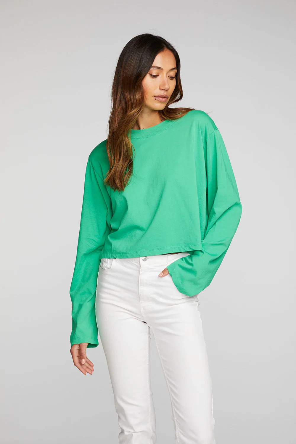 Cotton Jersey Cropped Long Sleeve Tee sold by Chaser product image thumbnail 3