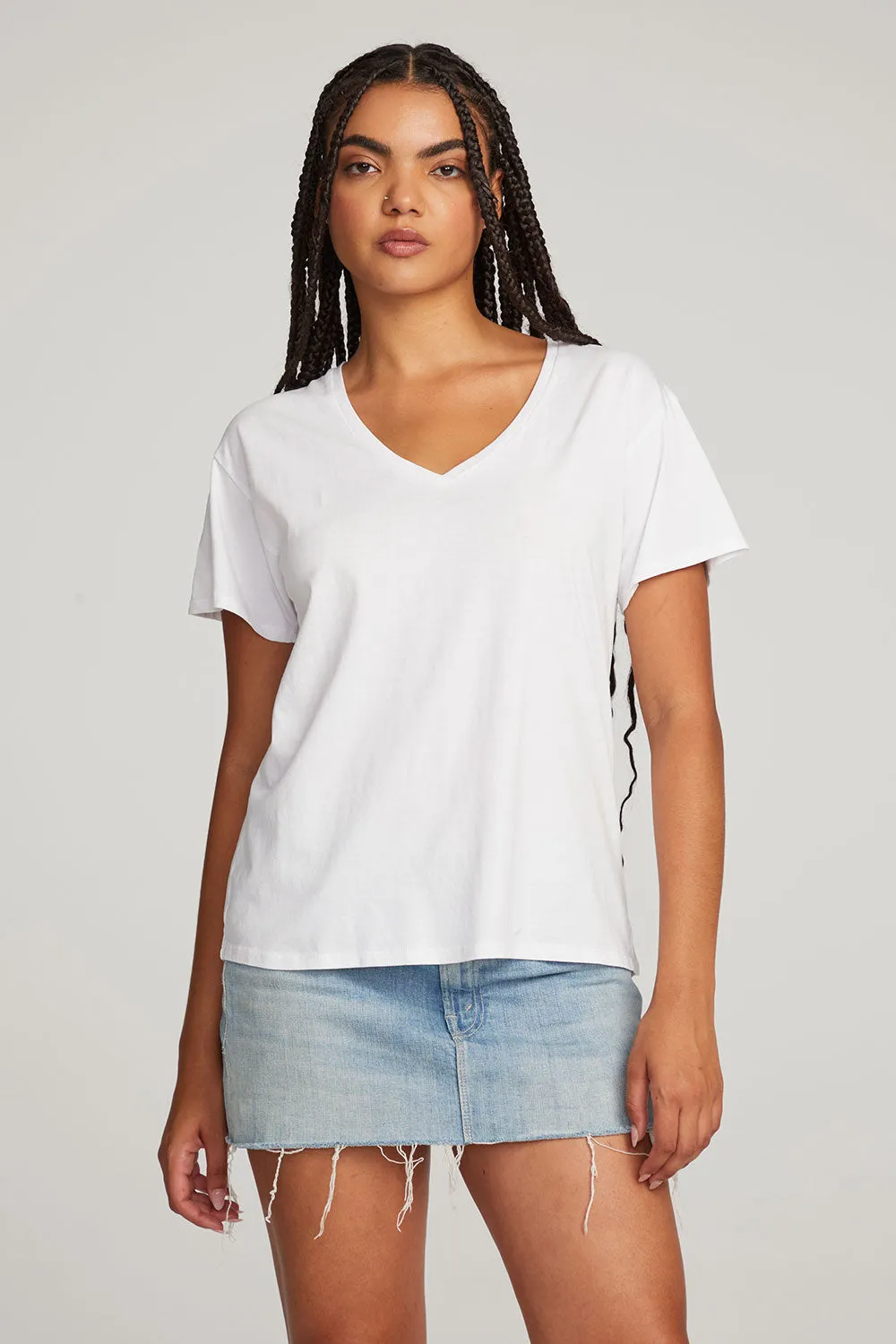 Everyday Essential White V-neck Tee sold by Chaser product image thumbnail 4