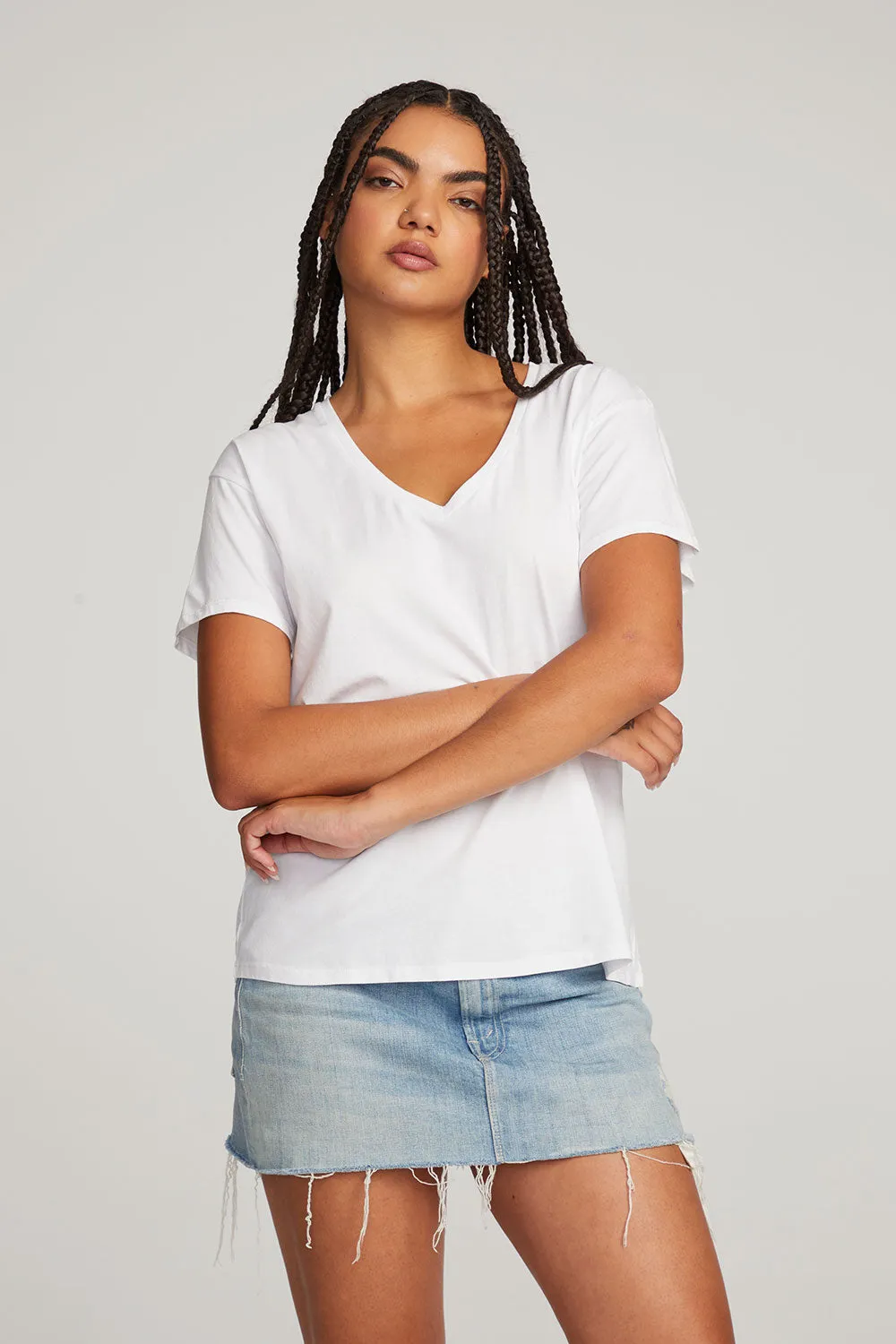 Everyday Essential White V-neck Tee sold by Chaser product image thumbnail 5
