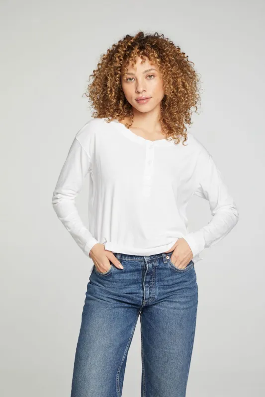 Cropped Boxy Long Sleeve Henley With Side Slits sold by Chaser