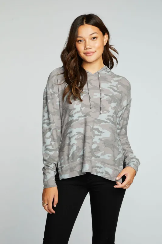 Recycled Cozy Knit Pintuck Hoodie Pullover With Side Slits sold by Chaser