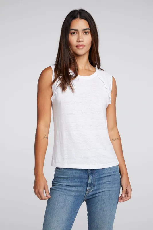 Linen Jersey Ruffle Raglan Muscle Tank sold by Chaser