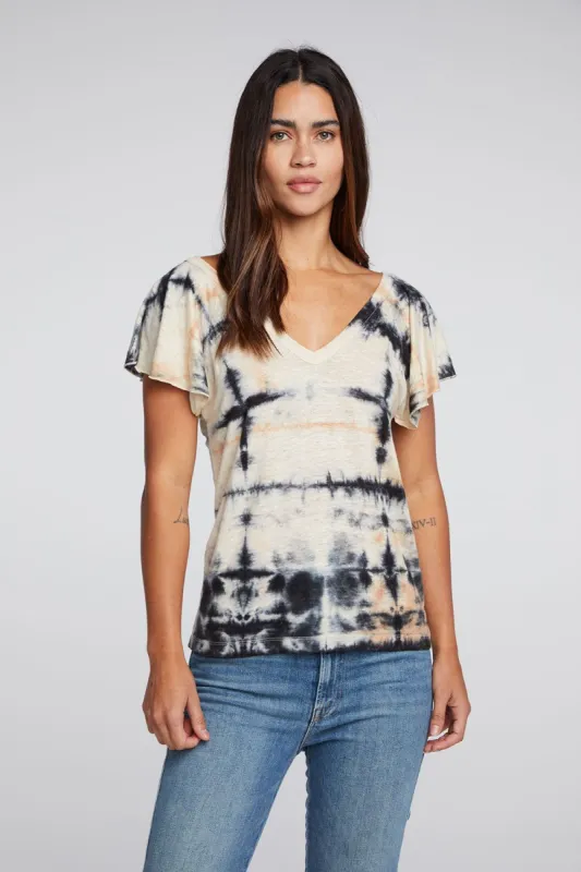 Linen Jersey Double V Raglan Flutter Sleeve Tee sold by Chaser