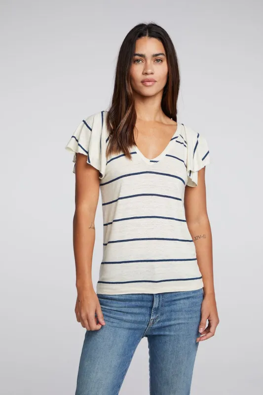 Linen Jersey Double V Raglan Flutter Sleeve Tee sold by Chaser