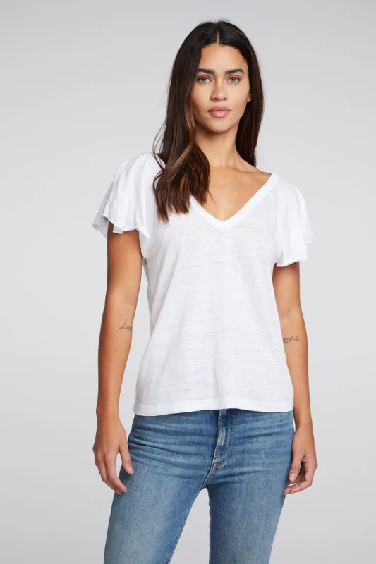 Linen Jersey Double V Raglan Flutter Sleeve Tee sold by Chaser