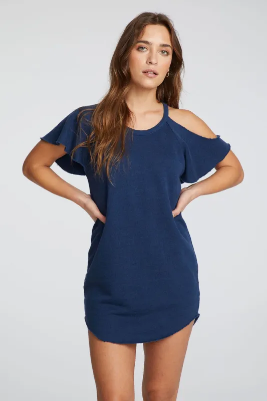 Linen French Terry Vented Flutter Sleeve Hi Lo Shirttail Dress sold by Chaser