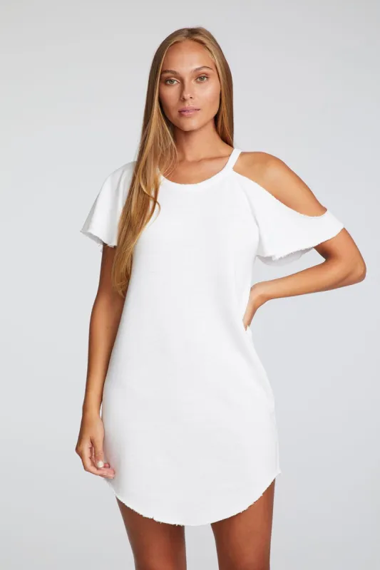 Linen French Terry Vented Flutter Sleeve Hi Lo Shirttail Dress sold by Chaser