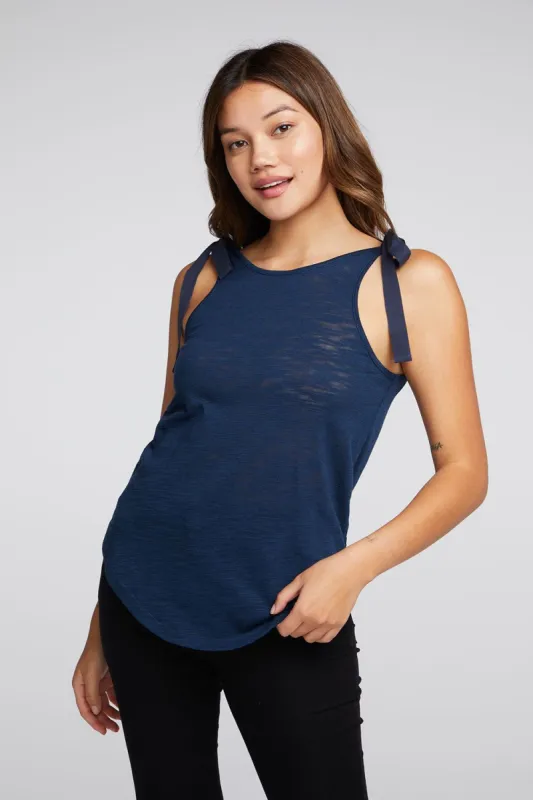 Slub Jersey Double Scoop Shirttail Tank with Twill Tape Bows sold by Chaser