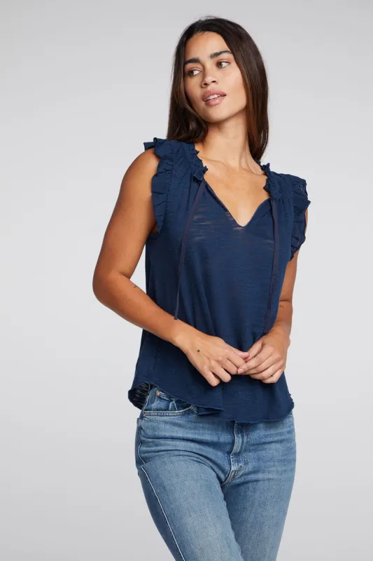 Slub Jersey Ruffle Peasant Shirttail Top made by Chaser