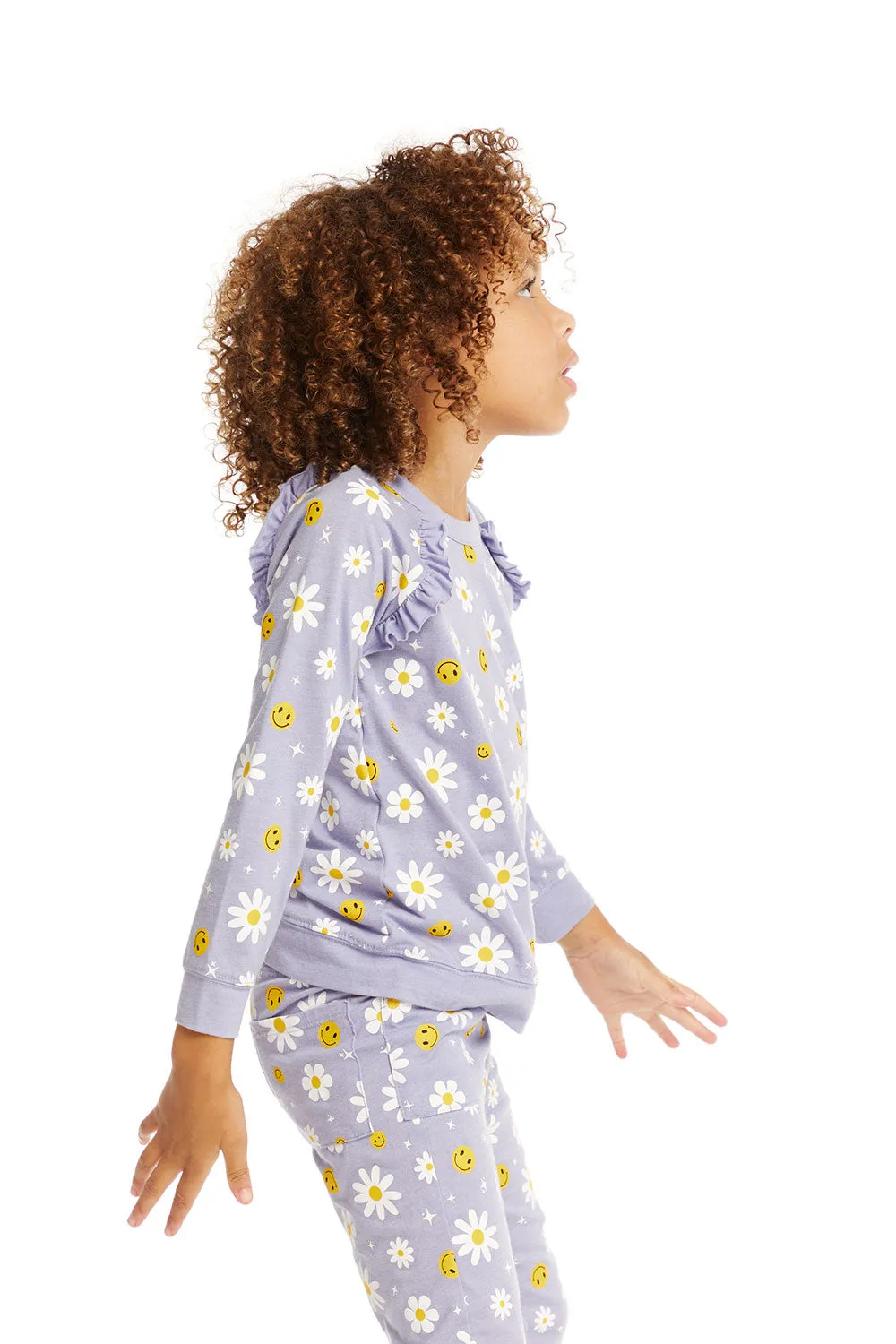 Smiley Daisies Long Sleeve Ruffle Top sold by Chaser product image thumbnail 2