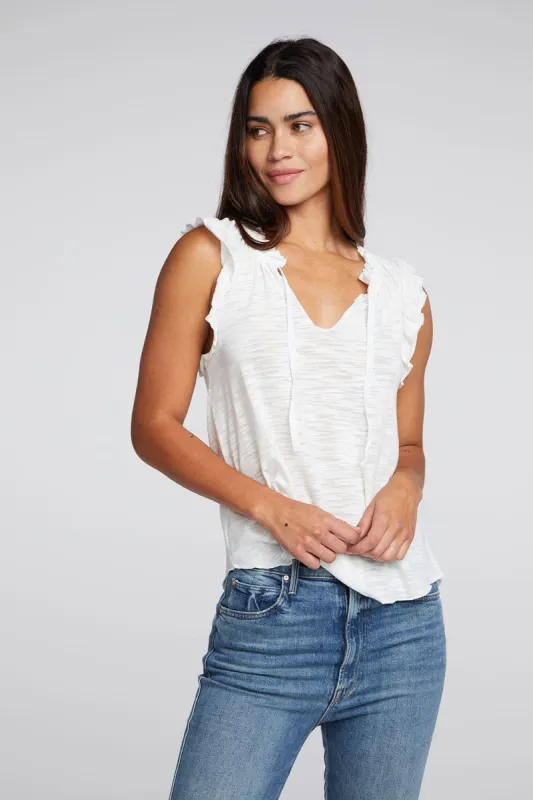 Slub Jersey Ruffle Peasant Shirttail Top sold by Chaser