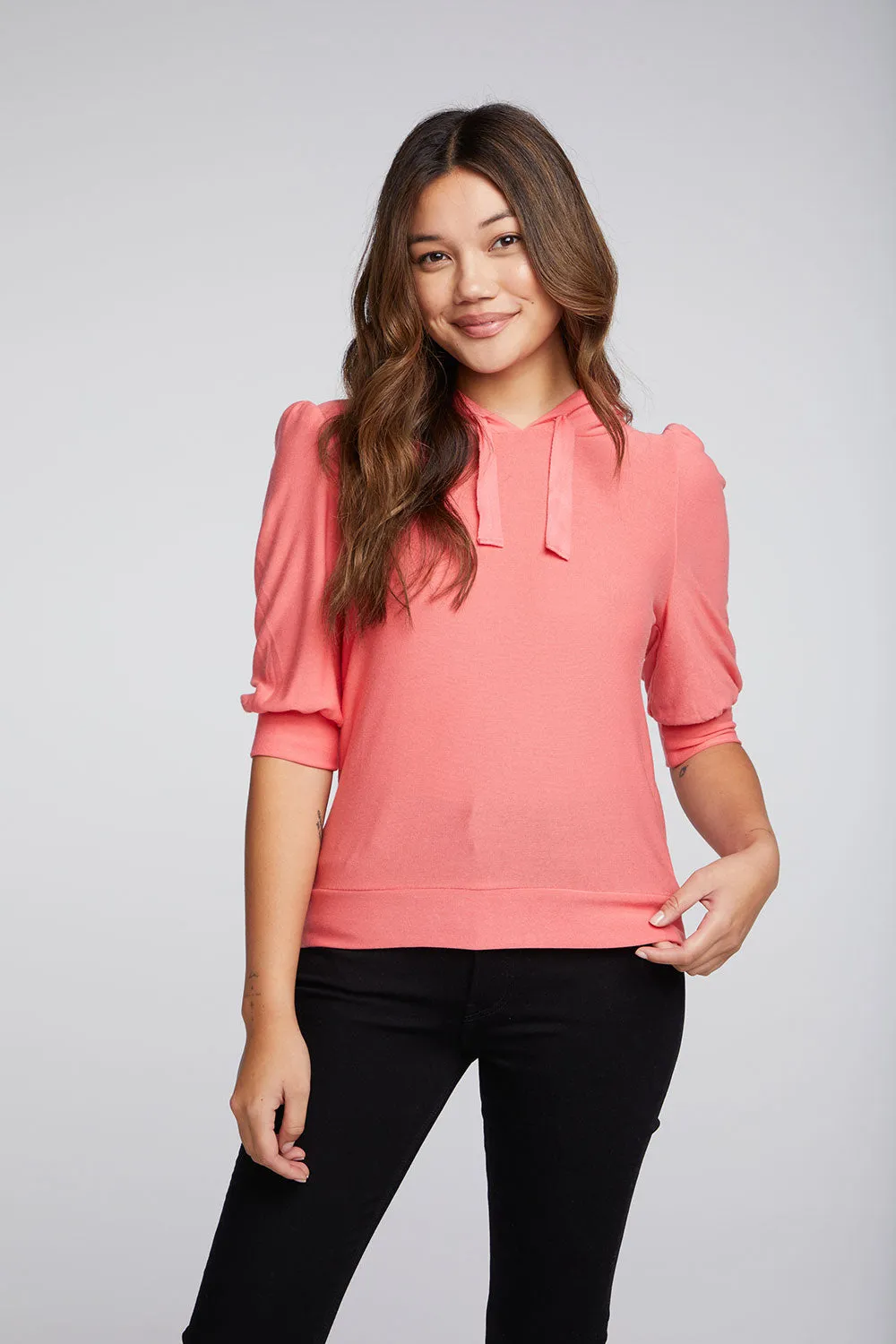 Recycled Cozy Knit 3/4 Puff Sleeve Beach Hoodie sold by Chaser product image thumbnail 4