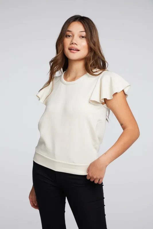 Vintage Fleece Flutter Sleeve Cross Back Vented Pullover sold by Chaser