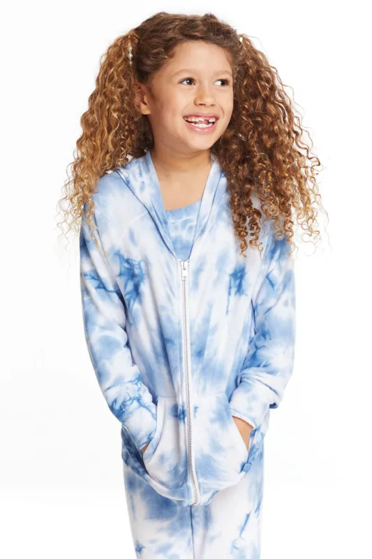 Denim Tie Dye Heart Girls Cozy Knit Hoodie sold by Chaser