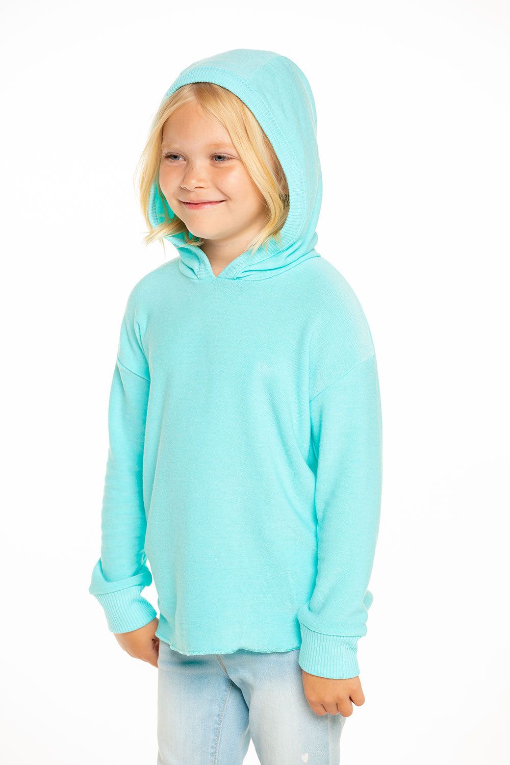 Cozy Knit Hi Lo Pullover Hoodie in Tiffany Blue sold by Chaser product image thumbnail 2