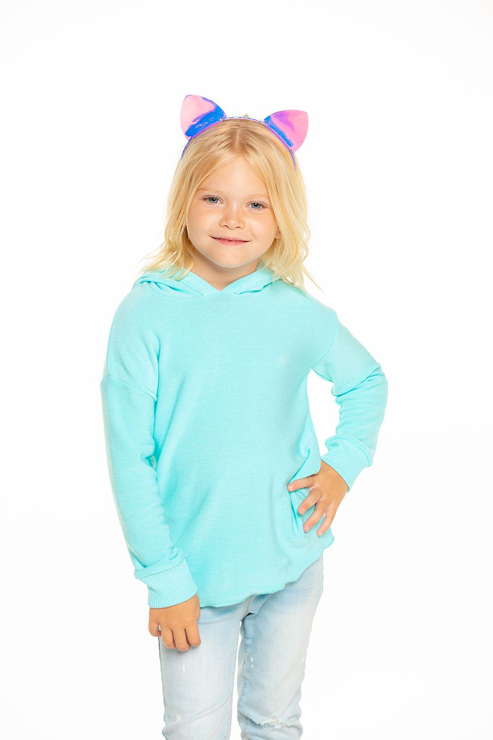 Cozy Knit Hi Lo Pullover Hoodie in Tiffany Blue sold by Chaser product image thumbnail 3