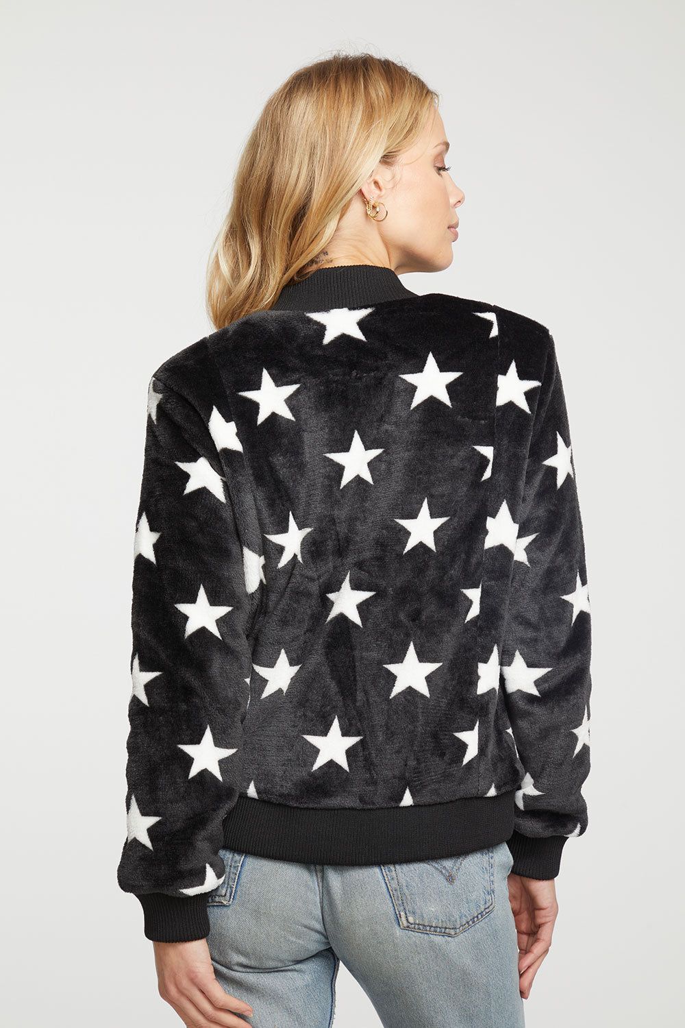 Star Faux Fur Long Sleeve Bomber Jacket sold by Chaser product image thumbnail 4