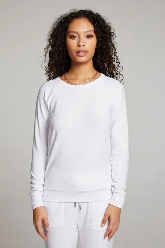 White Long Sleeve Raglan Pullover sold by Chaser