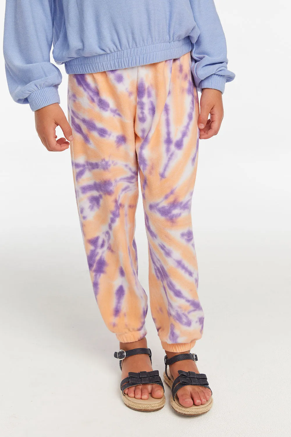 Slim Peach Lavender Tie Dye Girls Slouchy Pant sold by Chaser