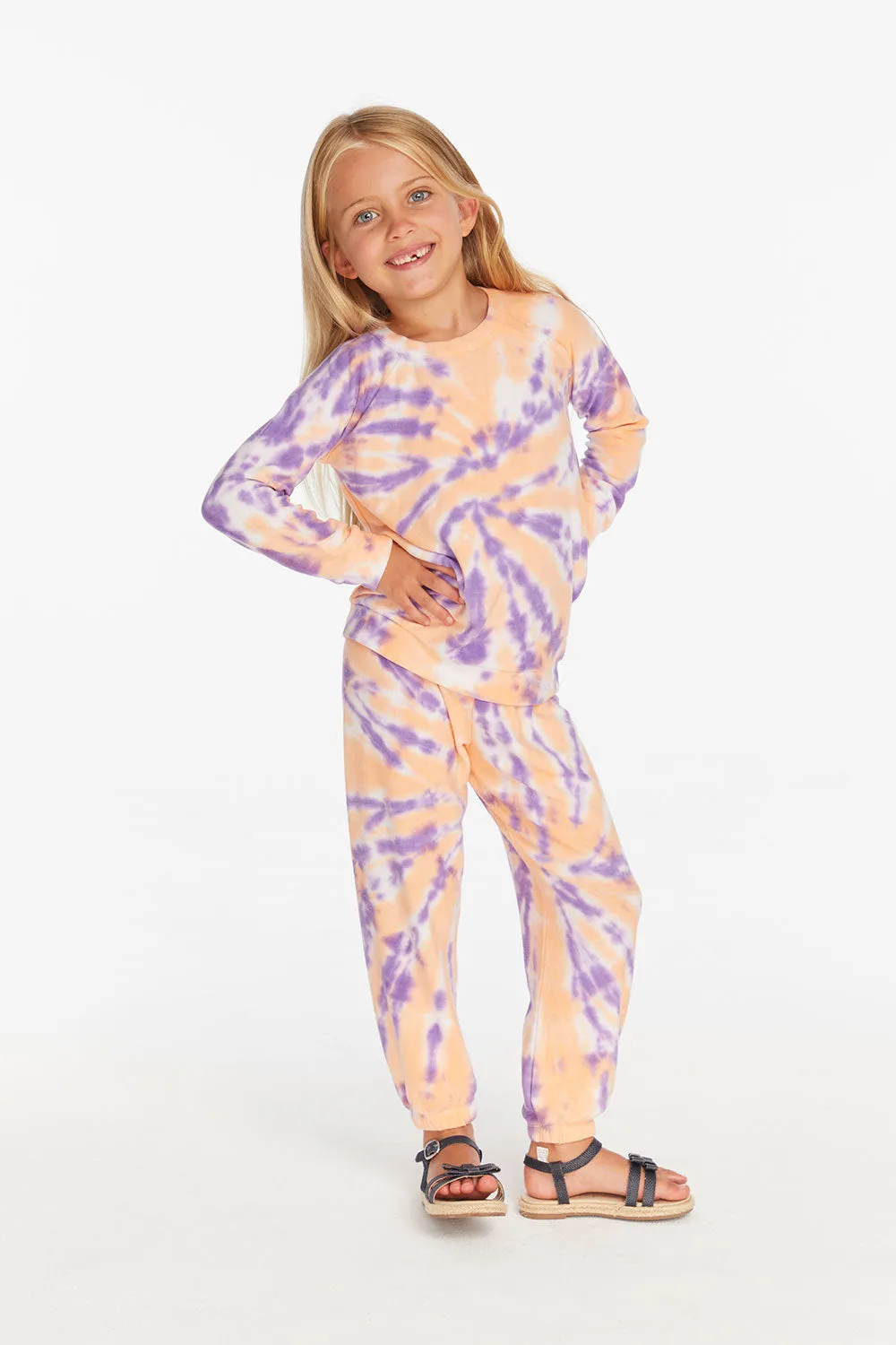 Slim Peach Lavender Tie Dye Girls Slouchy Pant sold by Chaser product image thumbnail 4