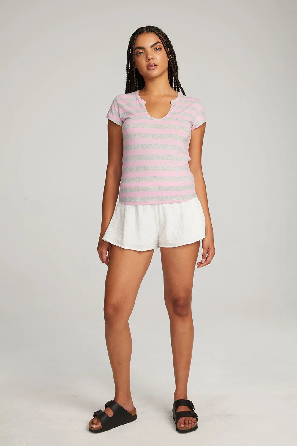 Chandler Pastel Lavender Stripe Tee sold by Chaser product image thumbnail 5