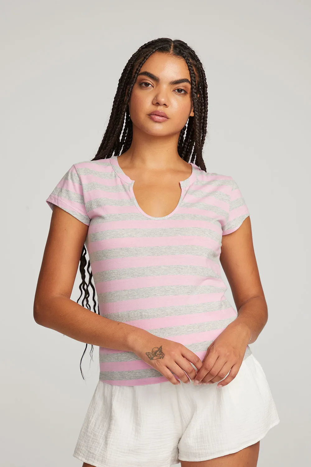 Chandler Pastel Lavender Stripe Tee sold by Chaser