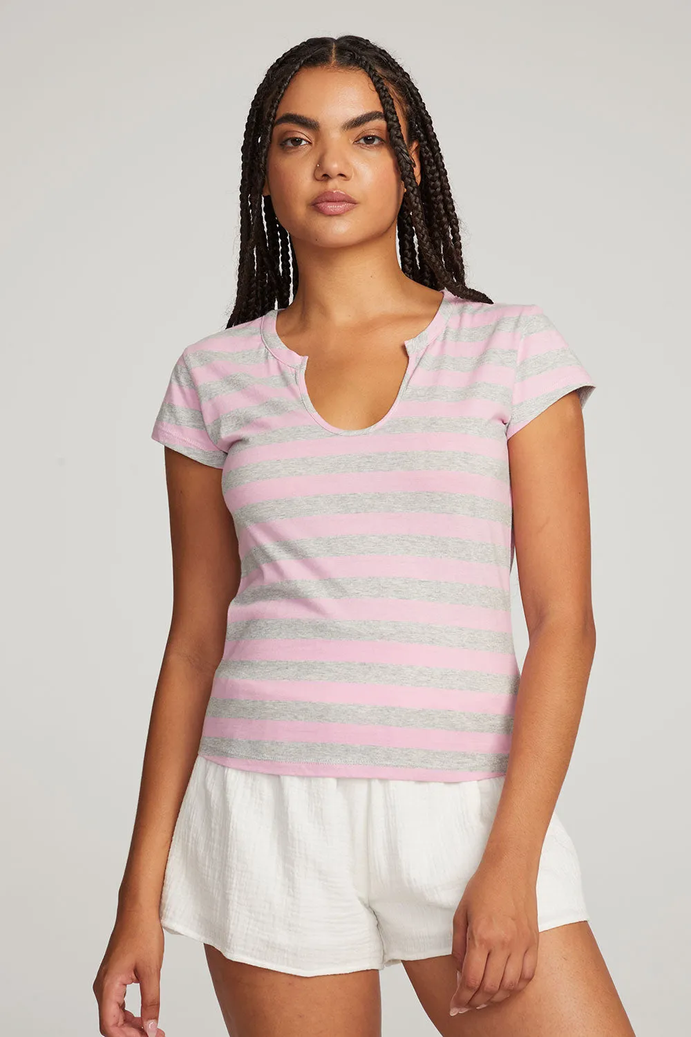 Chandler Pastel Lavender Stripe Tee sold by Chaser product image thumbnail 4