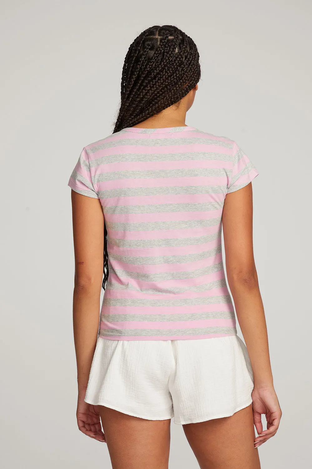 Chandler Pastel Lavender Stripe Tee sold by Chaser product image thumbnail 3