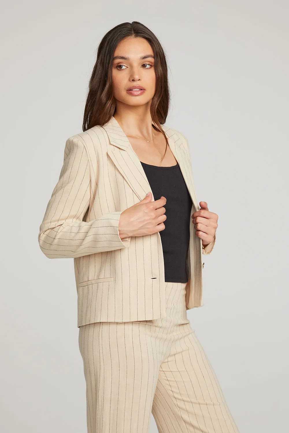 Santanaa White Pinstripe Blazer sold by Chaser product image thumbnail 2