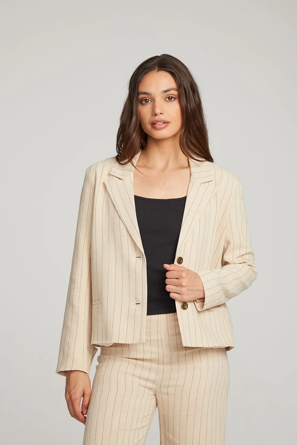 Santanaa White Pinstripe Blazer sold by Chaser product image thumbnail 4