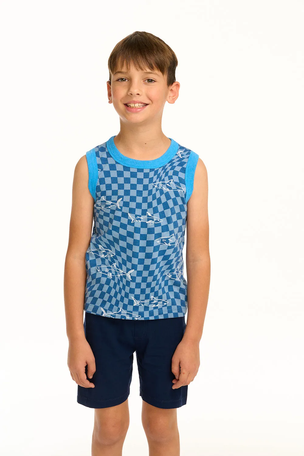 Boy's Checkered Shark Recycled Vintage Jersey Tank sold by Chaser product image thumbnail 4