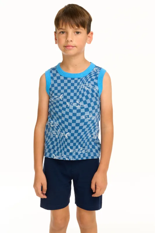 Boy's Checkered Shark Recycled Vintage Jersey Tank sold by Chaser