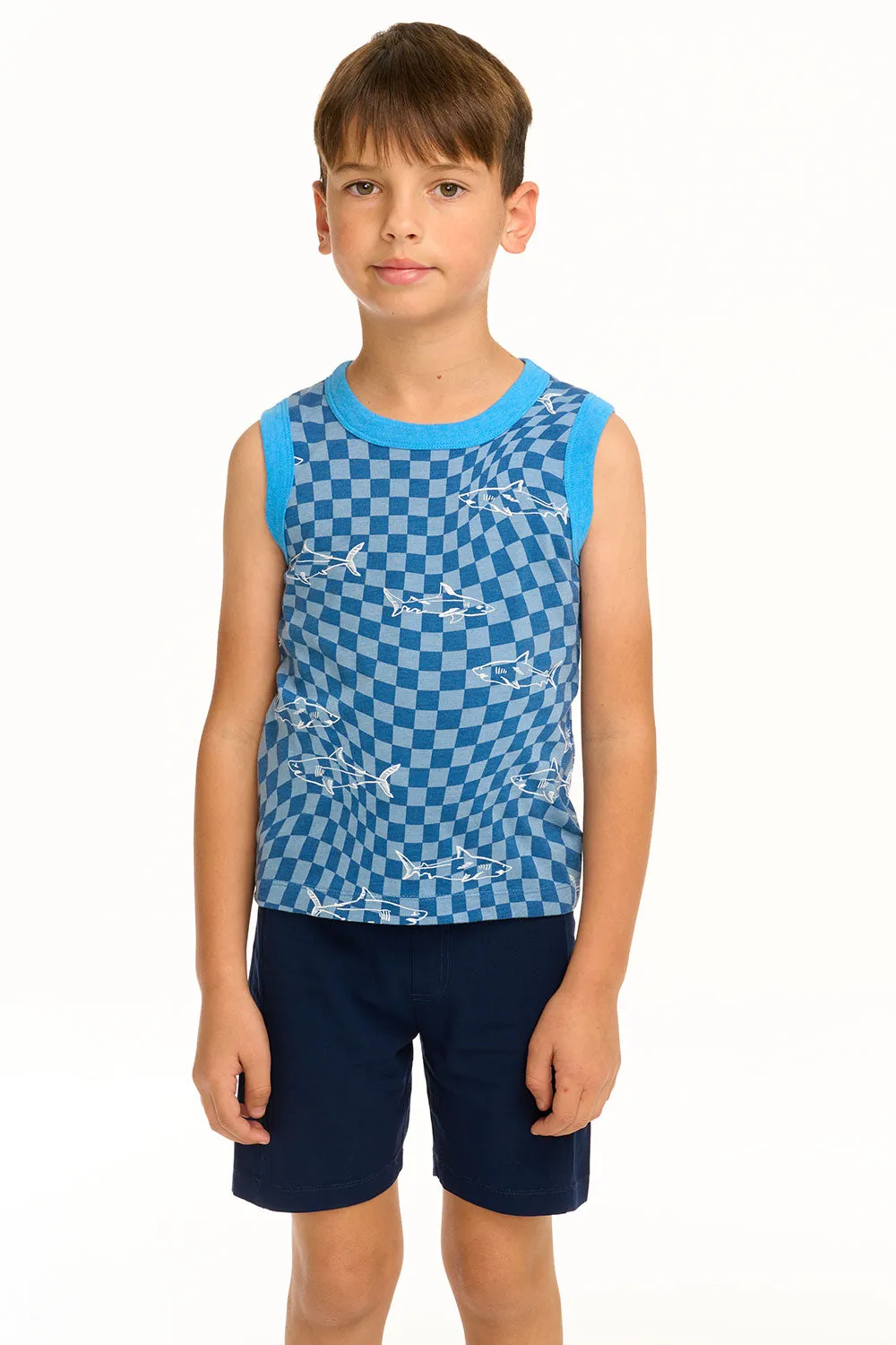 Boy's Checkered Shark Recycled Vintage Jersey Tank sold by Chaser