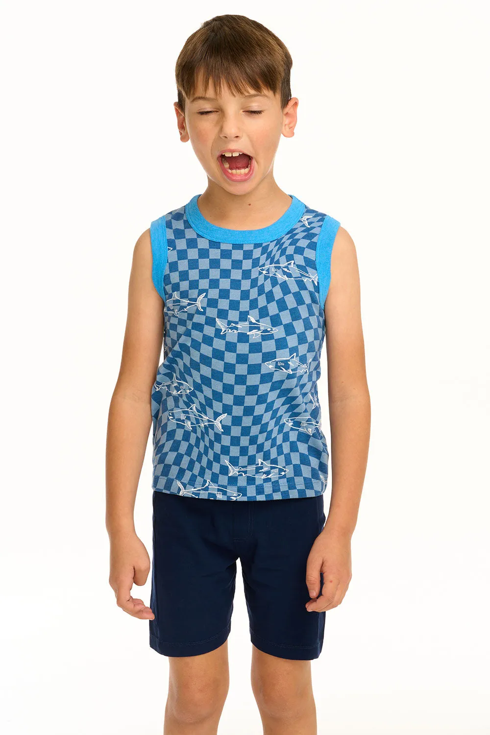 Boy's Checkered Shark Recycled Vintage Jersey Tank sold by Chaser product image thumbnail 3