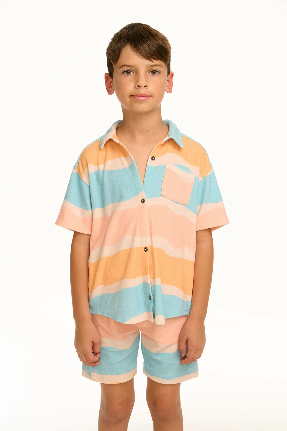 Boy's Wavy Stripe Collared Button Down Shirt sold by Chaser