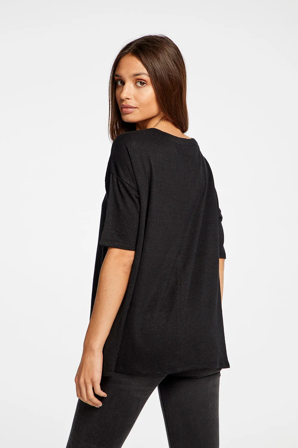Linen Jersey Cropped Short Sleeve Boxy Hi Lo Tee sold by Chaser product image thumbnail 3