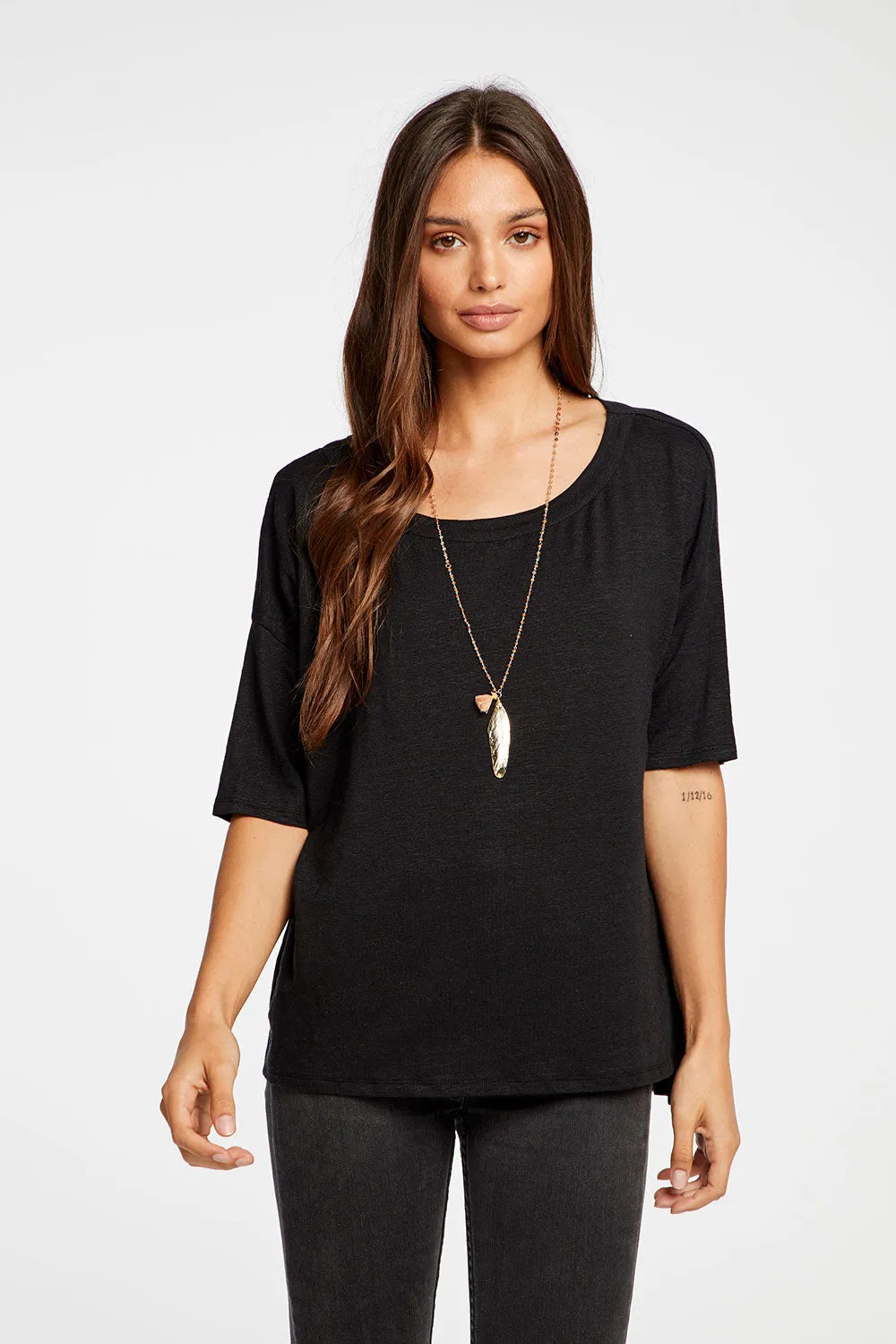 Linen Jersey Cropped Short Sleeve Boxy Hi Lo Tee sold by Chaser