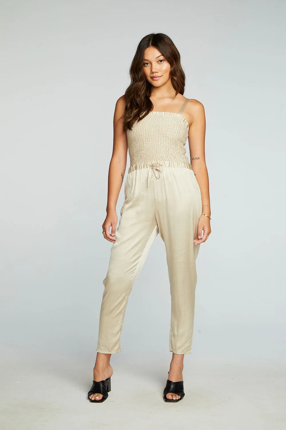 Stretch Silky Basics Smocked Drawstring Waist Jumpsuit sold by Chaser product image thumbnail 2