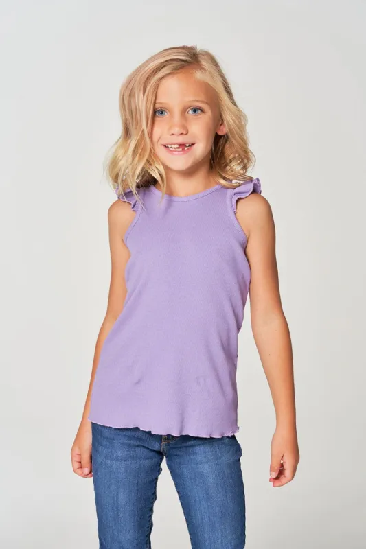 Girls rPET Vintage Rib Ruffle Racer Tank sold by Chaser