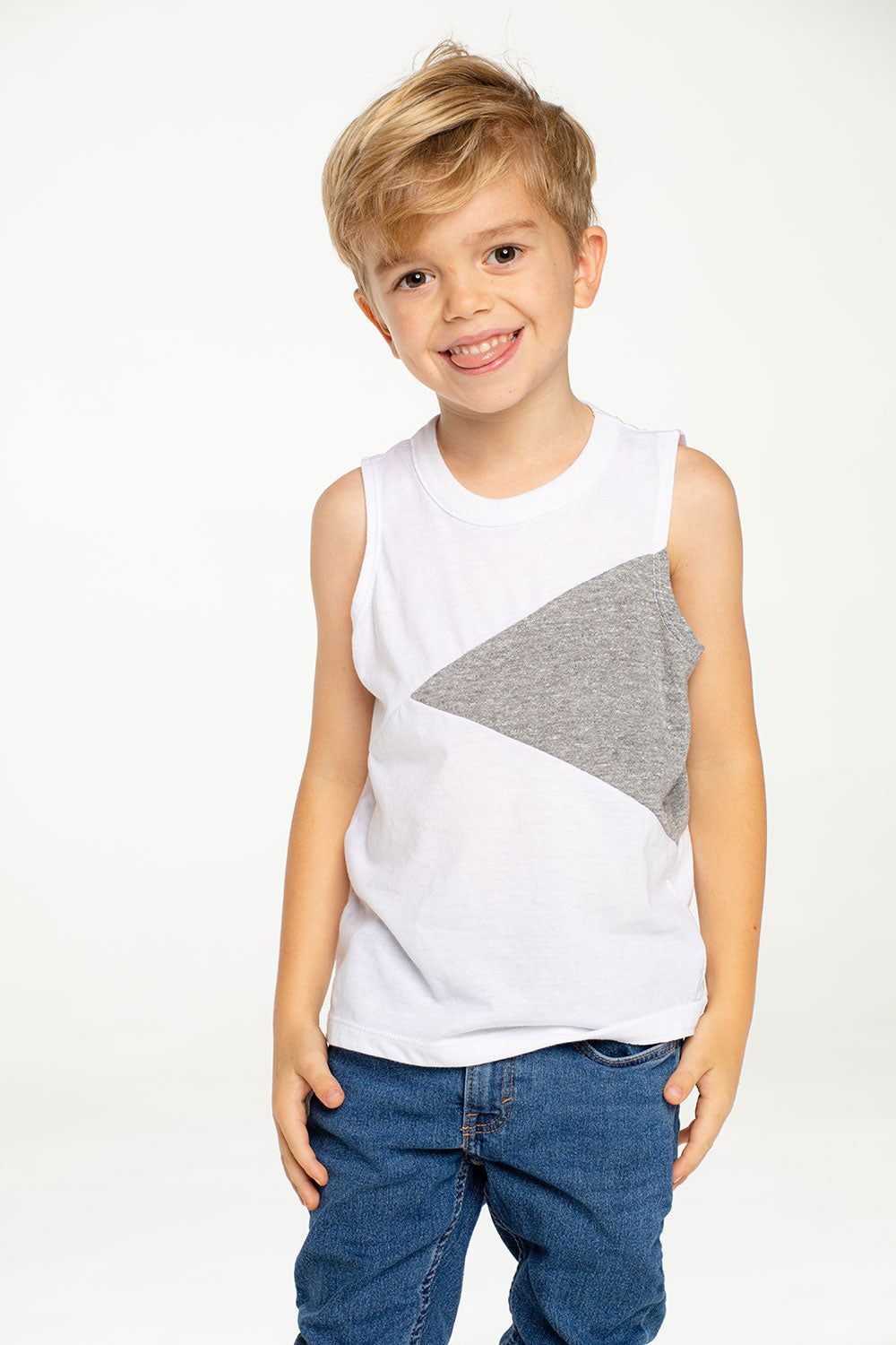 Boys Recycled Blocked Jersey Blocked Muscle Tank sold by Chaser product image thumbnail 3