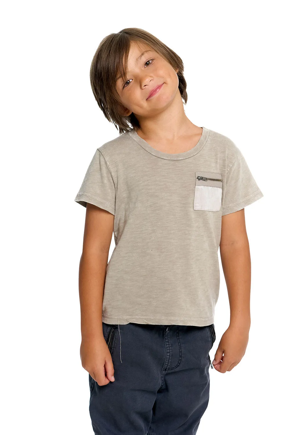 Boys Gauze Jersey Zip Pocket Short Sleeve Tee sold by Chaser