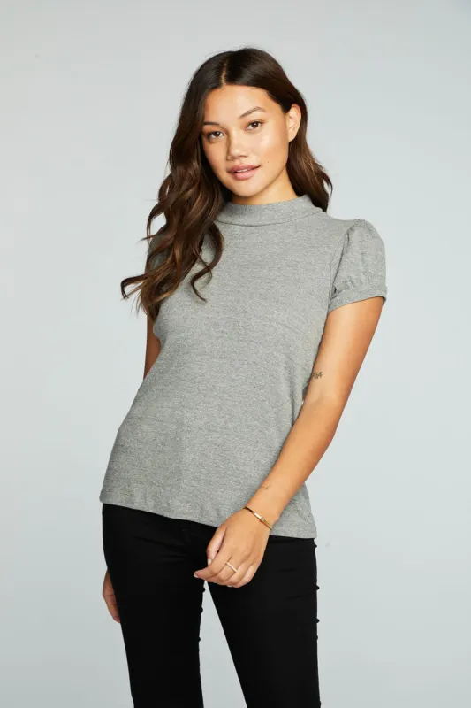 Triblend Rib Mock Neck Short Puff Sleeve Tee sold by Chaser