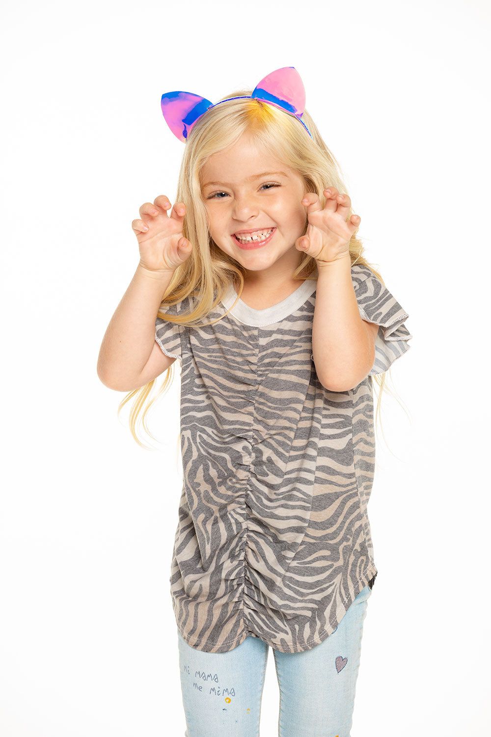 Recycled Vintage Jersey Shirred Flutter Sleeve Tee in Zebra Stripe sold by Chaser product image thumbnail 3