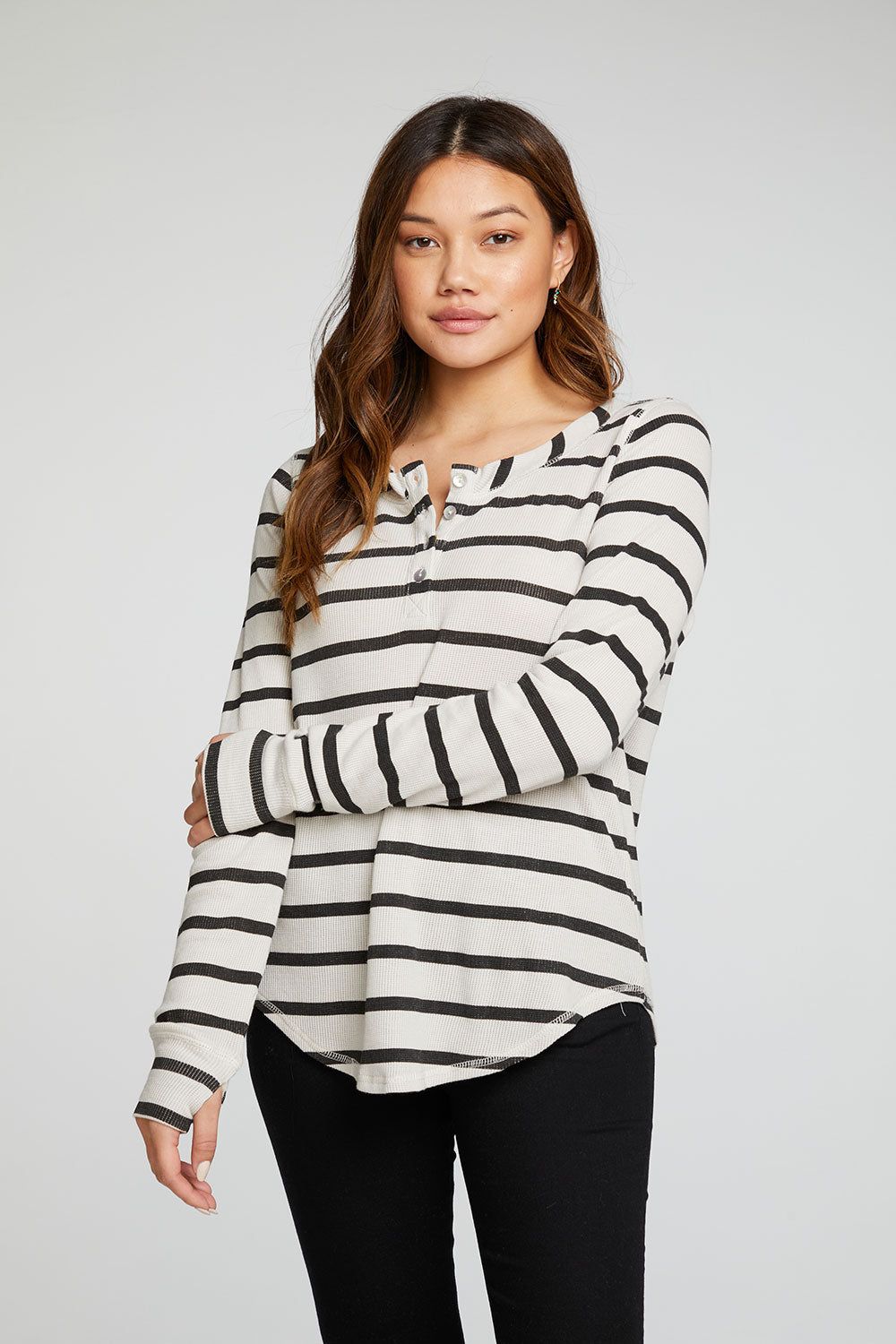 Heritage Waffle Long Sleeve Shirttail Henley with Thumbholes sold by Chaser product image thumbnail 3