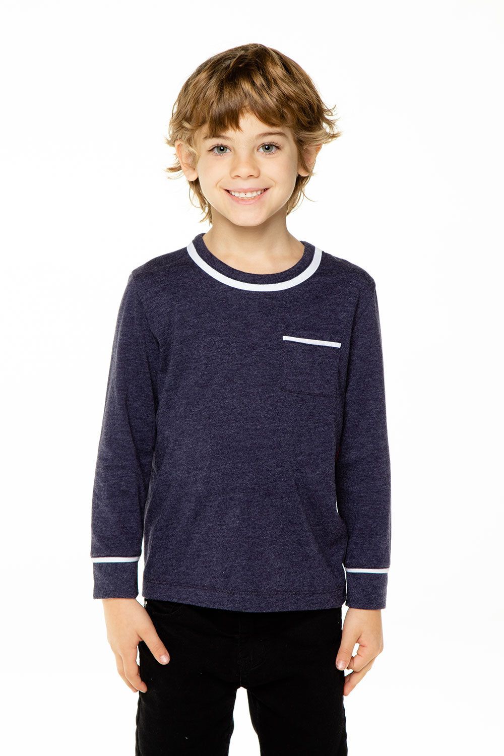 Boys Recycled Vintage Jersey Long Sleeve Pocket Tee with Piping sold by Chaser product image thumbnail 3